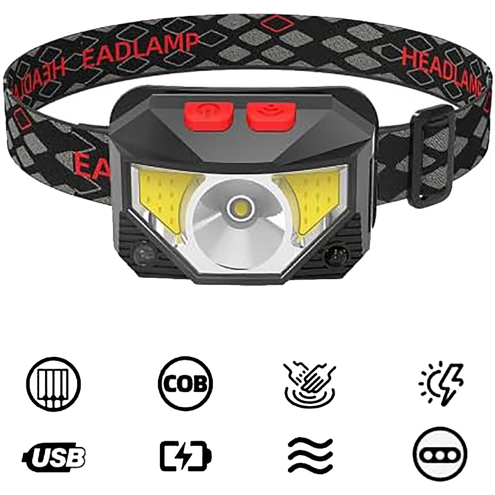 2Pcs COB LED Headlamp USB Rechargeable Headlight Bar Head Band Torch Work Light