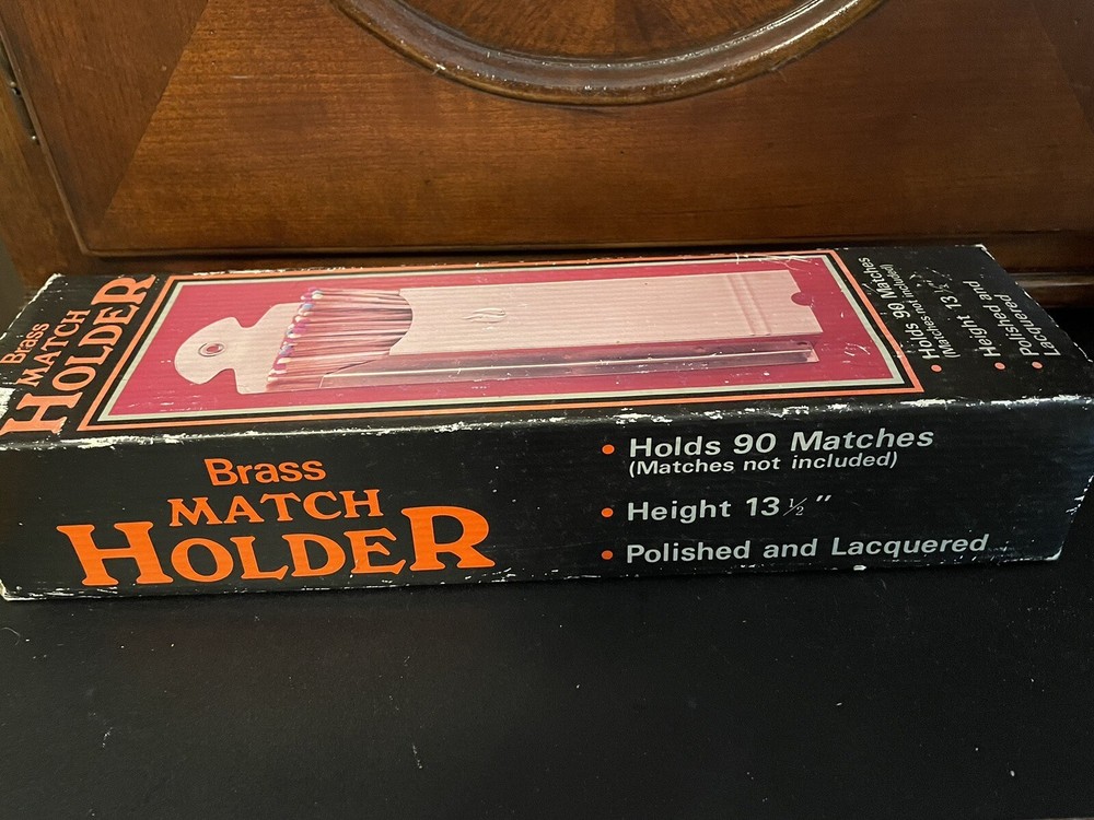 Vintage Solid Brass Polished Match Holder Made In Taiwan with Original Box