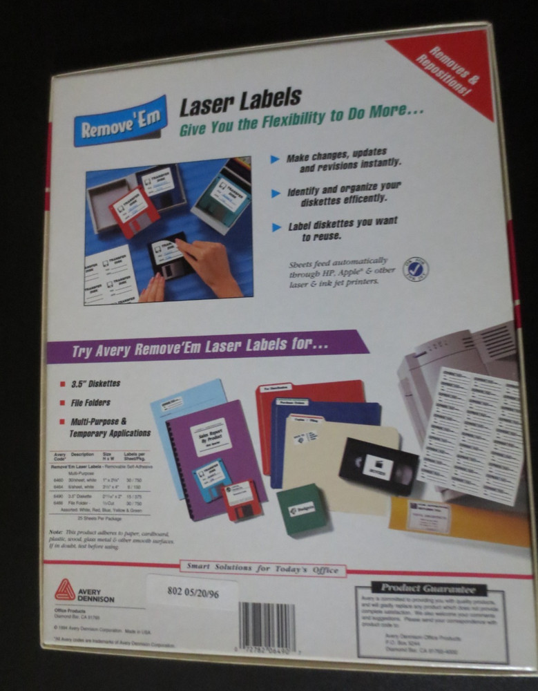 Avery Laser Diskette Labels Removable for 3.5 Diskettes
