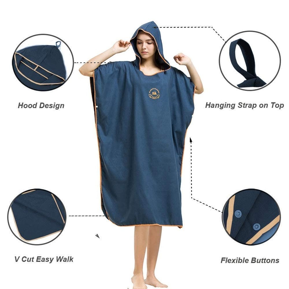 Hiturbo Microfiber Surf Poncho, Wetsuit Changing Bath Robe, Quick Dry Pool Sw...