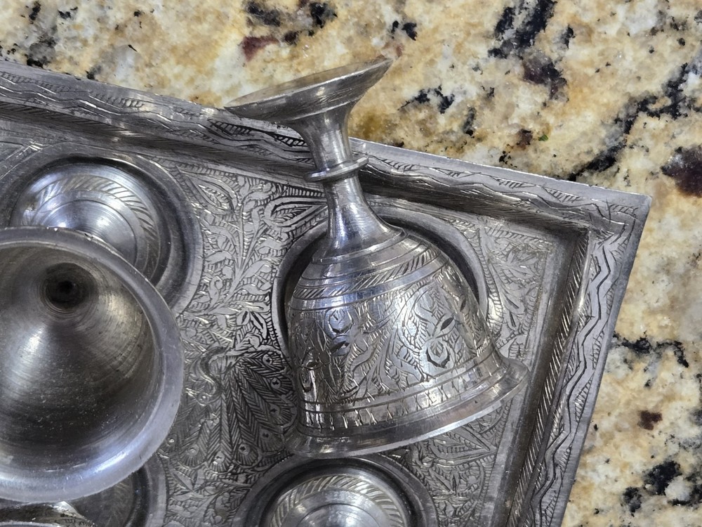 Victorian Silver Plate Engraved Egg Cup Set