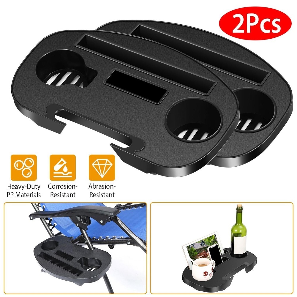 Zero Gravity Chair Cup Holder Clip On Side Tray w/Beverage Can Mobile Devices