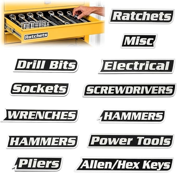 Magnetic Tool Box Labels, 12PCS Strong Magnet Toolbox Drawer Label for Toolboxes