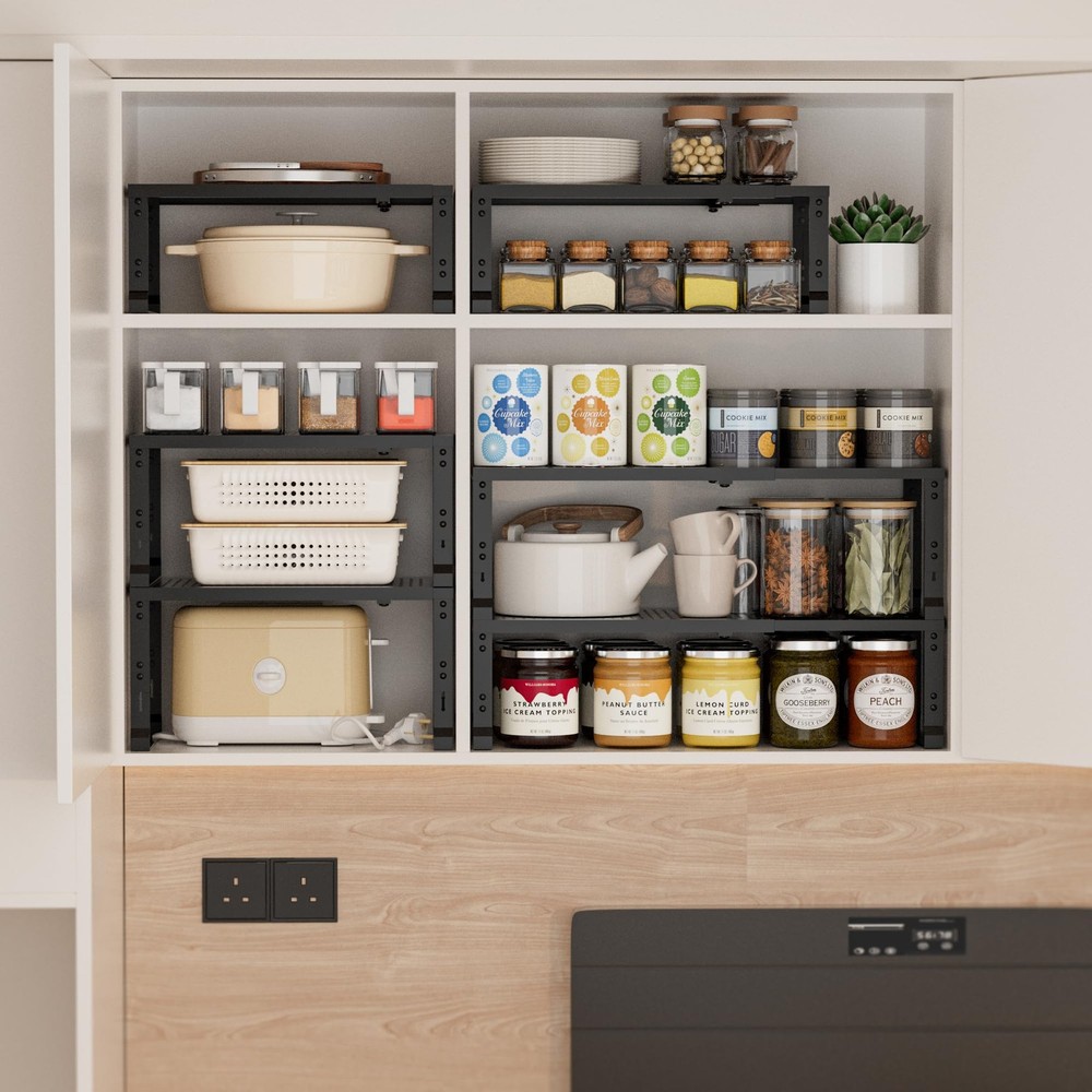 Heavy-Duty Adjustable Metal Shelf Organizer - Expandable & Stackable Pantry S...
