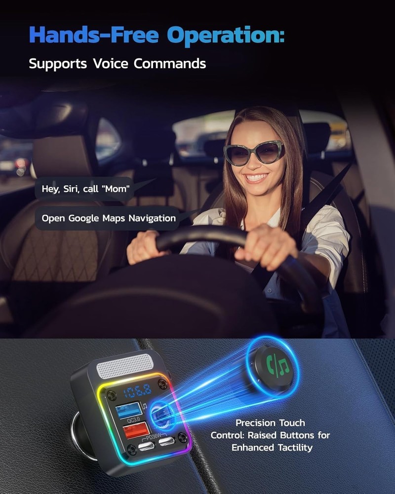 High-Power 54W Bluetooth Adapter with Multi-Color LED & Hands-Free Functionality