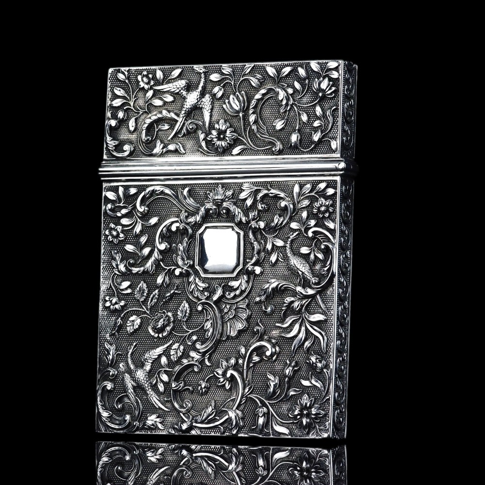 Antique Georgian Solid Silver Card Case with Gorgeous Decorations - Willmore 183