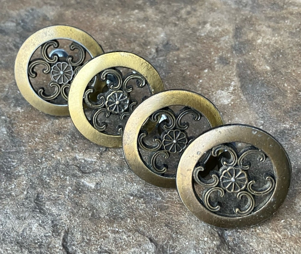 4 Allison Brass Antique Hardware Mid Century Modern Drawer Pulls Cabinet Knobs