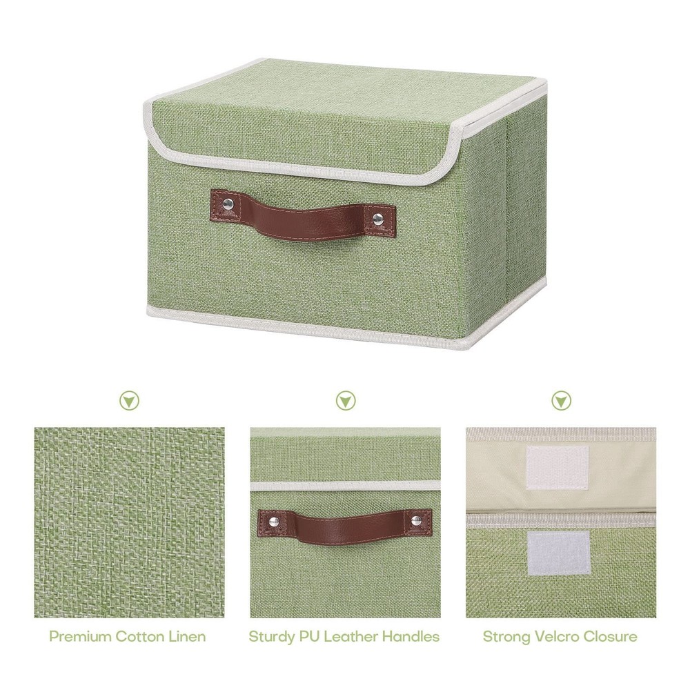 Storage Bin Small Green PU Leather Handles PP Plastic Board Lidded