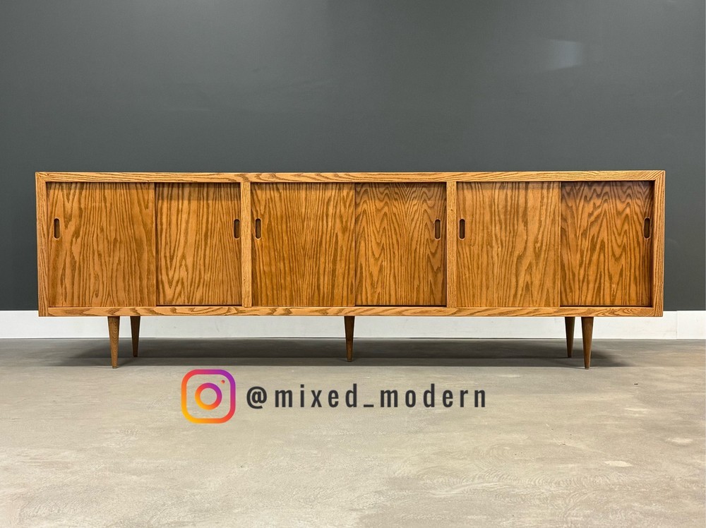 Refinished Oak 96” Sideboard Credenza