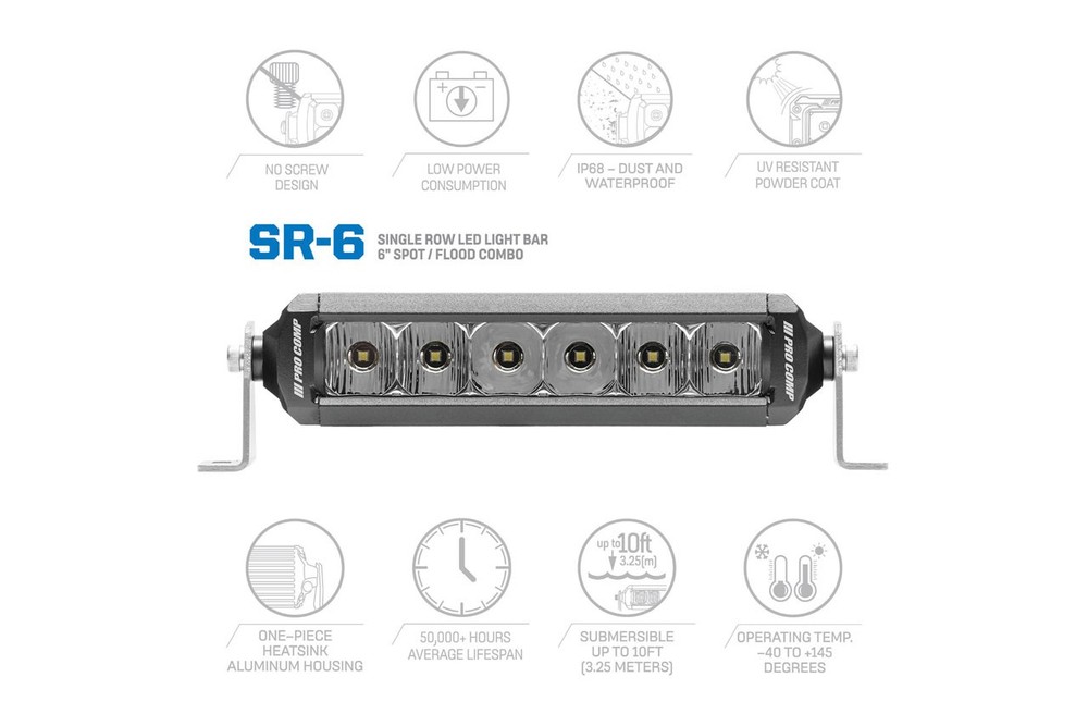 Pro Comp Single Row 6 Inch LED Light Bar White Combo