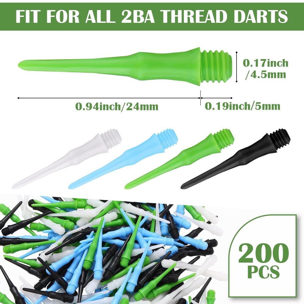 VioraWhite 200 Pack 2BA Thread Soft Tip Dart Points Plastic Multicolor