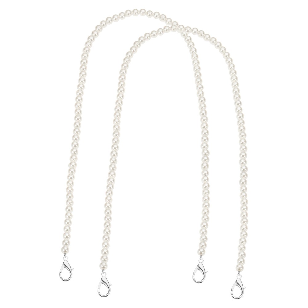 2 Pack 47" Imitation Pearl Purse Strap with Lobster Clasp [Silver]