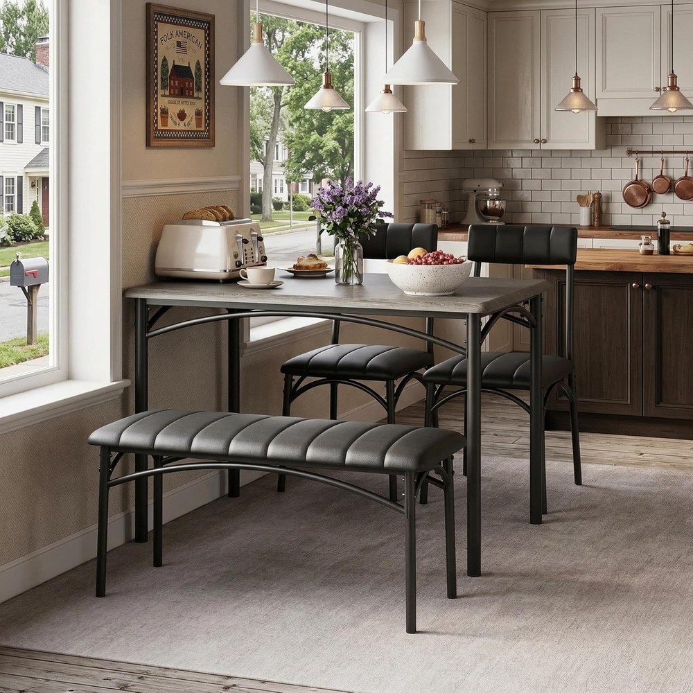 Dining Table Set 4 Kitchen Table W/ Chairs 4 Rectangular Wood Dining Room Table