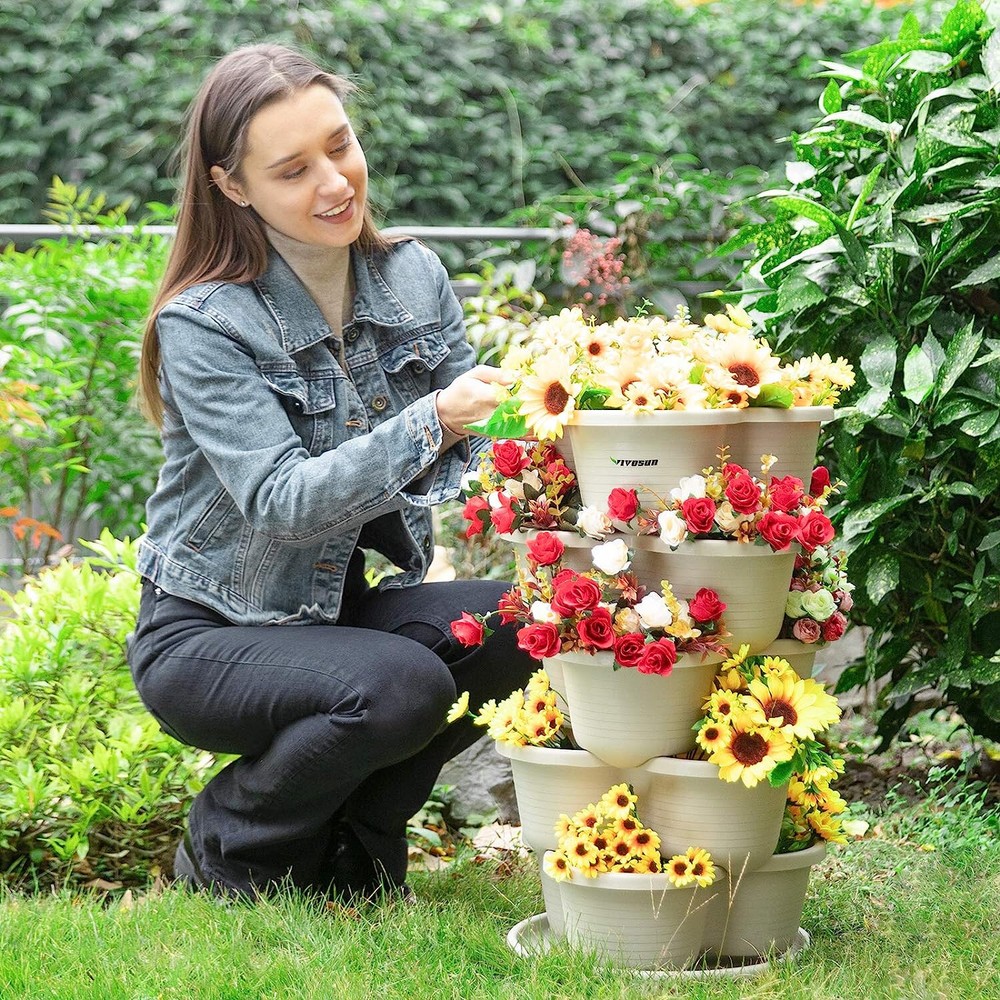 VIVOSUN 5 Tier Vertical Gardening Stackable Planter for Strawberries, Flowers