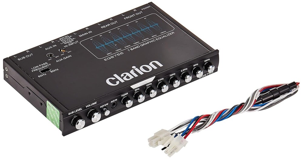 Clarion EQS755 7-Band Car Equalizer w/ Aux Input & High Level Inputs Black