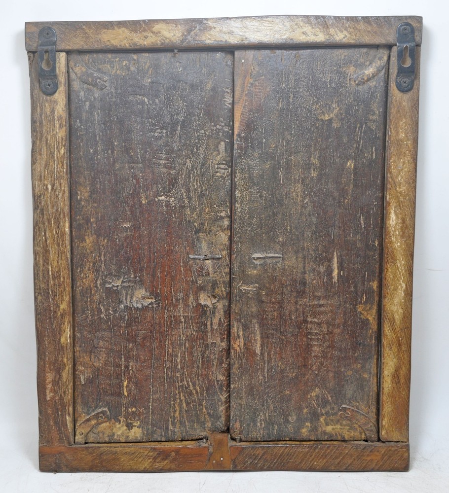 Antique Wooden Wall Décor Window Panel With Frame Original Old Rustic Painted