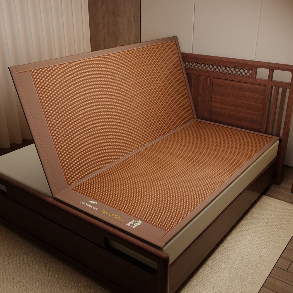 Bamboo Bed Mat Summer Accessories Folding Double Faces Bamboo & Rattan Coffee