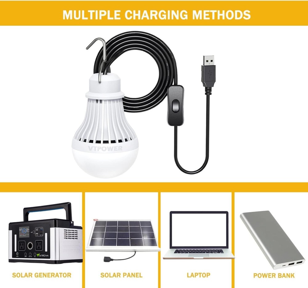 2 Pack USB Light Bulb, USB LED Camping Light Lantern, 8.2 ft Extra Length Cor...