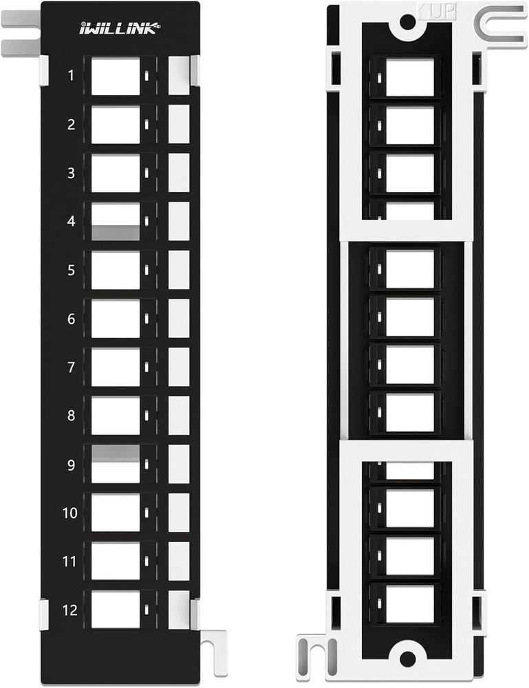 Blank 12-Port Keystone Patch Panel with 89D Wall Mount Bracket, Versatile Vertic