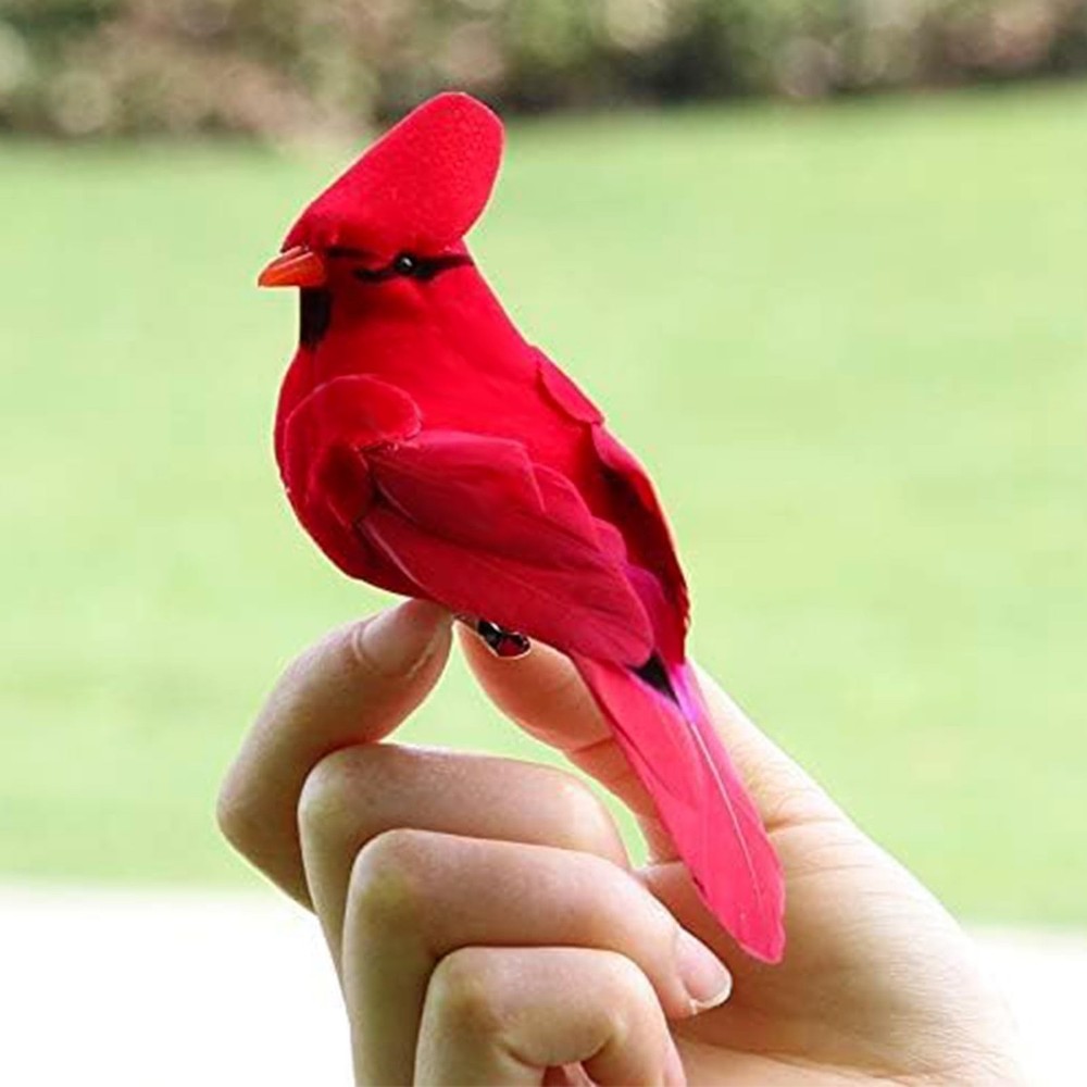 2pcs Red Bird Decor Artificial Cardinal Birds