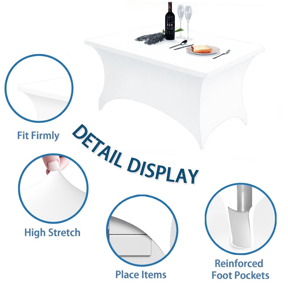 4FT White Table Cloth - 1 Pack, Fitted Stretch Rectangle Spandex Tablecloth, ...