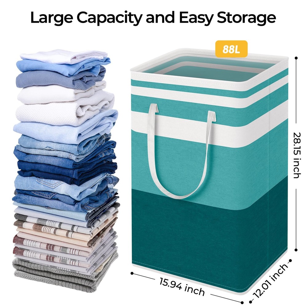 2-Pack Large Laundry Basket, Waterproof, Freestanding Laundry Hamper, Collaps...