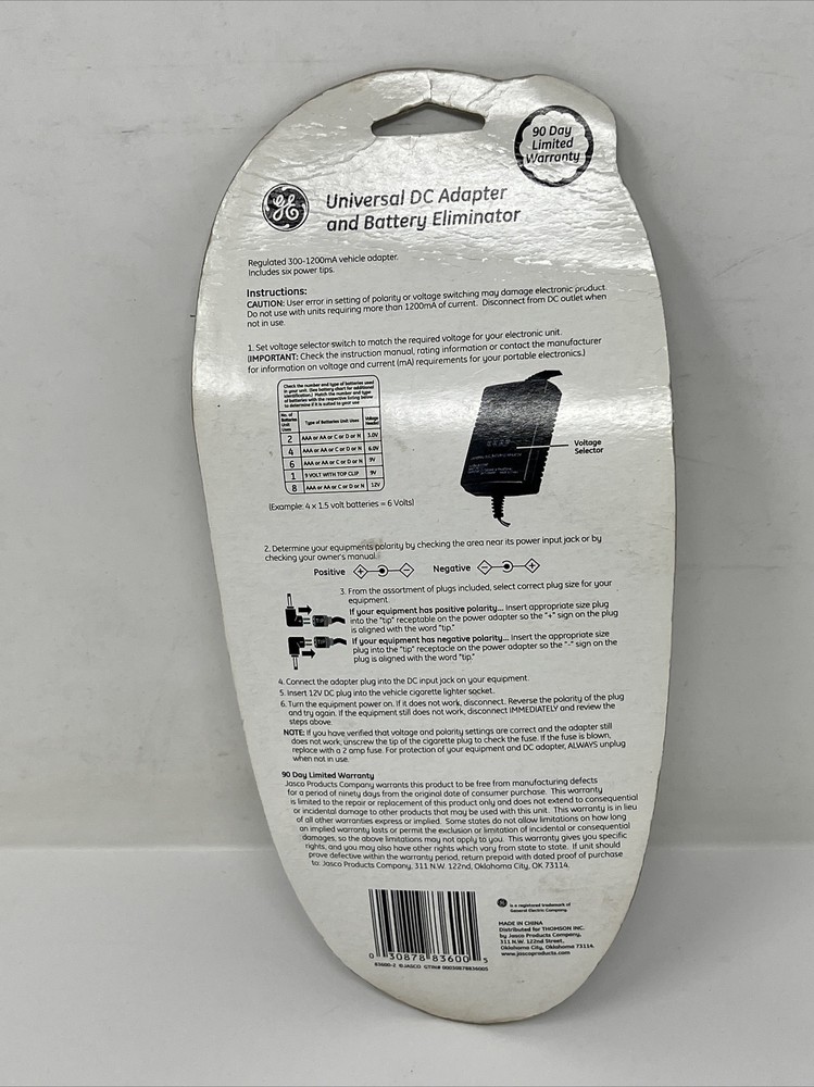 GE Universal DC Adapter And Battery Eliminator 83600 (SEALED)