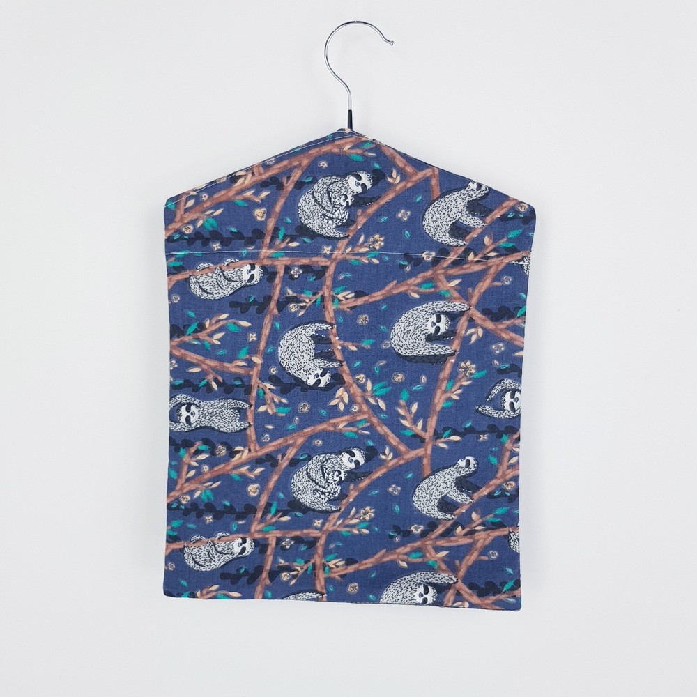 Peg Bag Handmade Navy Blue Sloth Print Lined Laundry Clothes Peg Holder