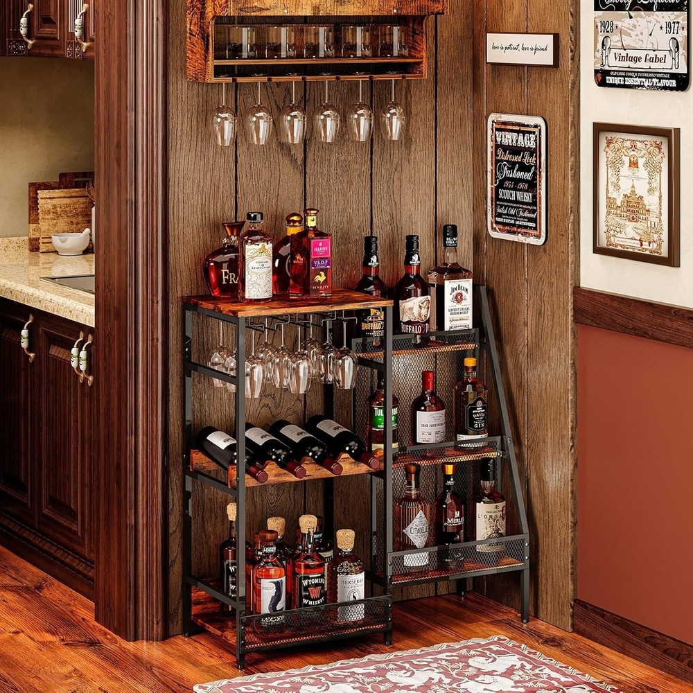 Versatile Mini Bar Table with Large Capacity 3-Tier Liquor Display Shelf