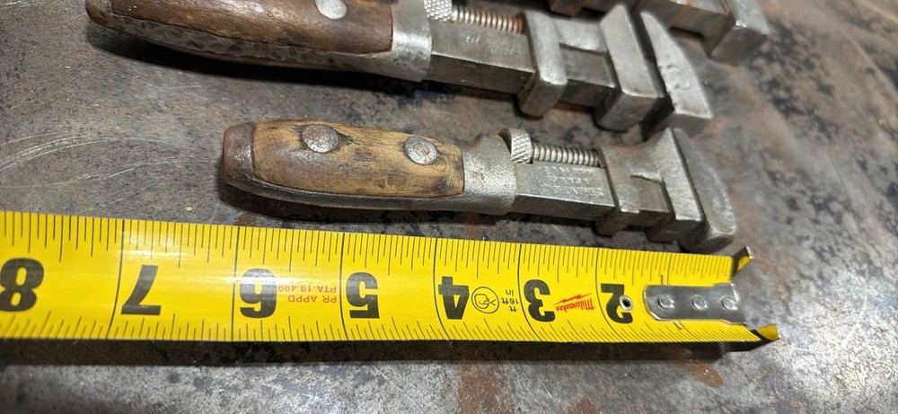 4 Pc Antique Wooden Handle Pipe / Monkey Wrench (dated 1896!) Collection