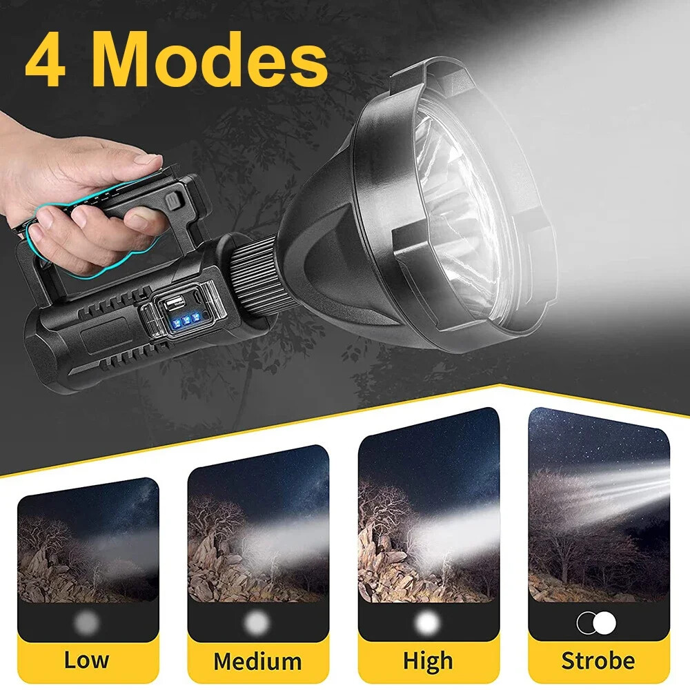 10000000 LED Flashlight Powerful Torch USB Rechargeable Spotlight Searchlight