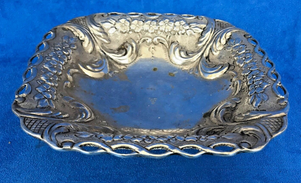 Vintage 925 Sterling Silver Repousse Footed Dish