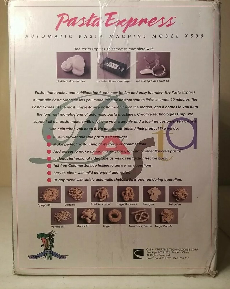 New Creative Pasta Express Automatic Pasta Maker Model X500 1994