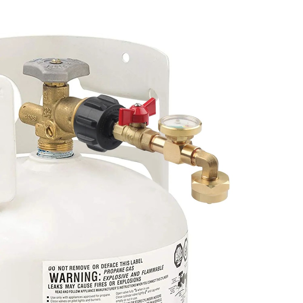 Solid Brass Propane Refill Kit, 90-Deg Elbow, QCC1 with On-Off Control