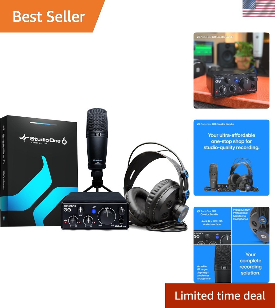 Professional Audio Recording Bundle with USB Interface & Studio One Software