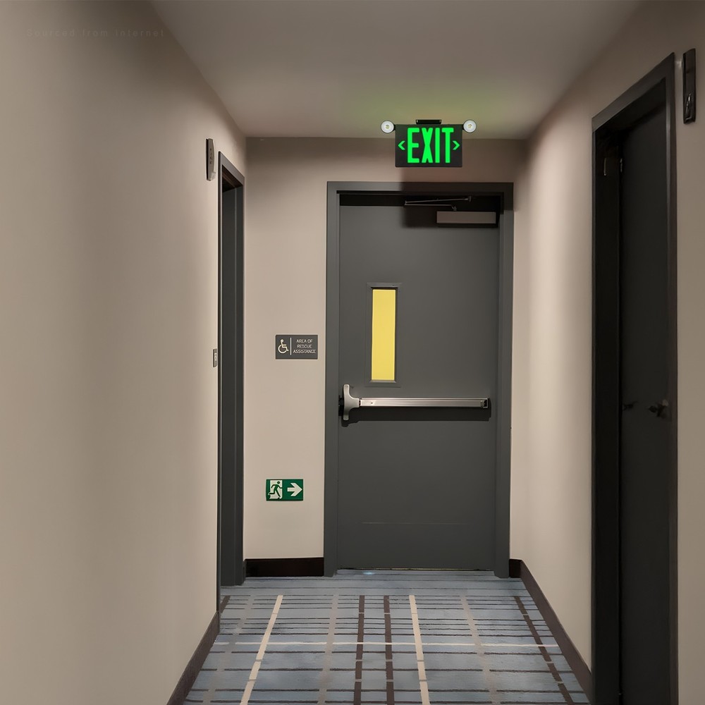 4 Pack Green LED Exit Sign Emergency Lights, Two Adjustable Head, Black