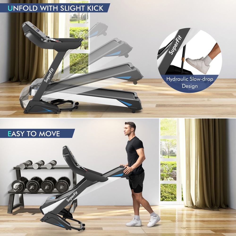 4.75HP Folding Treadmill Gym Exercise Machine w/ Auto Incline LED Screen Black