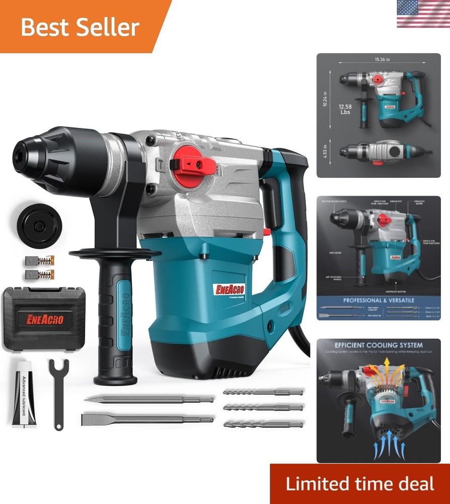 High-Performance Rotary Hammer Drill 13 Amp – 4 Functions with Vibration Control