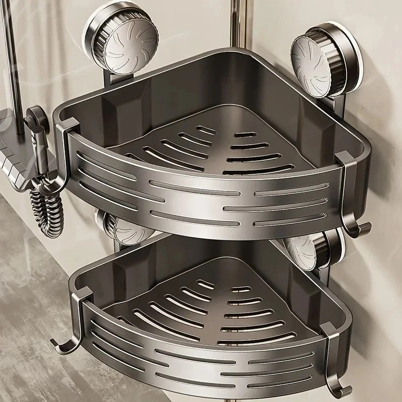 Corner Shower Shelf with Suction Cup – No Drill Bathroom Storage Rack with Hook