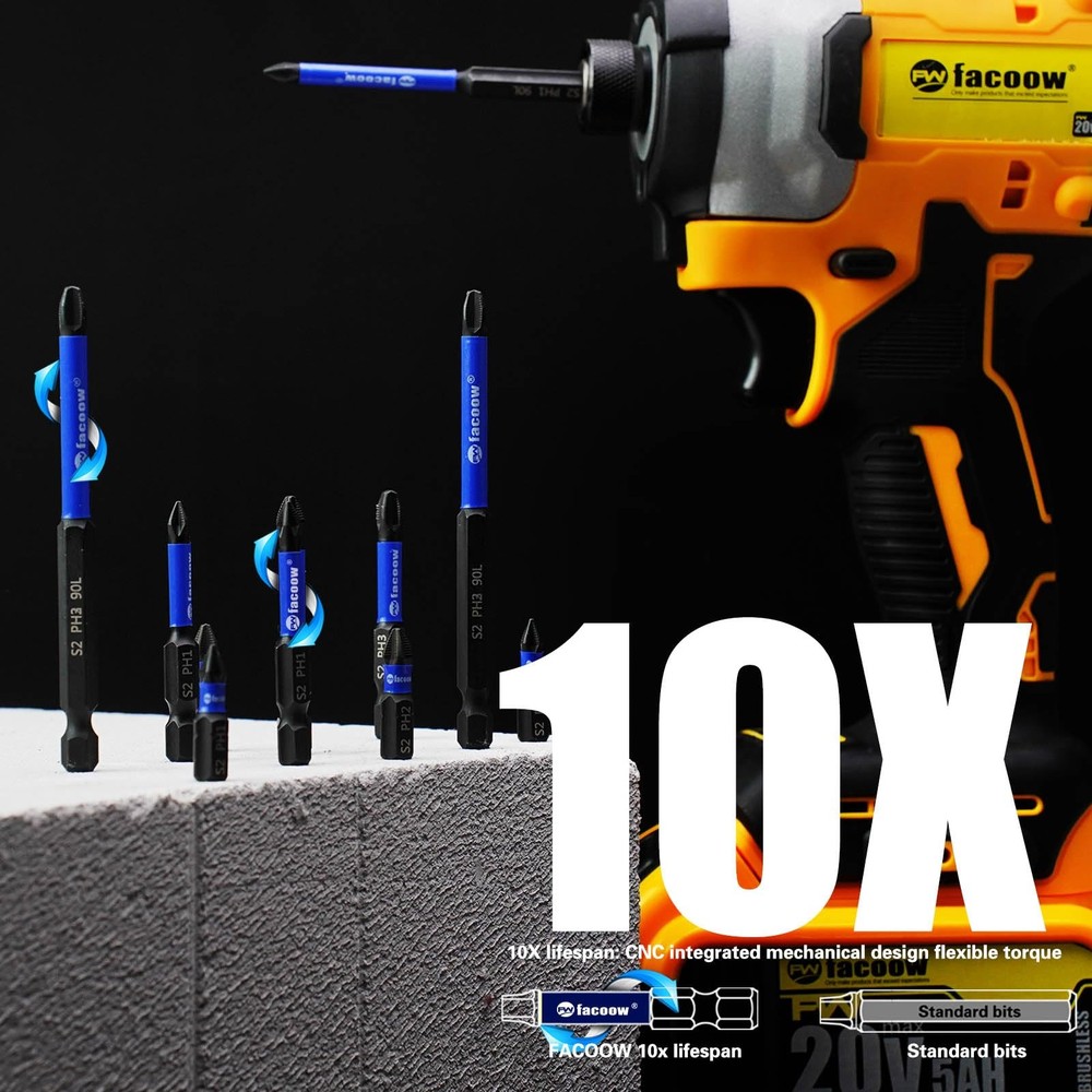 Facoow 20 Pack Phillips Impact Driver Bits, #2 Head PH2, 1"*20pcs
