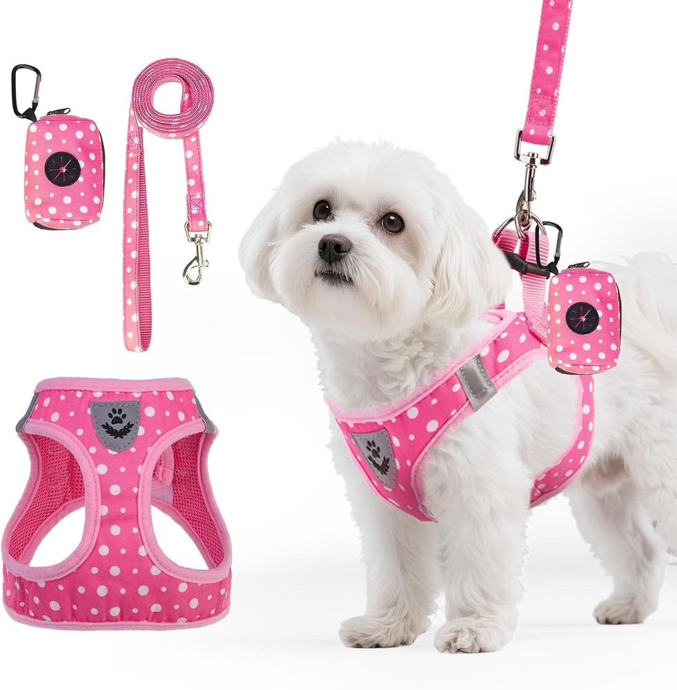 Dog Harness & Leash Set Step in No Pull Soft Pet Harness Reflective Adjustable