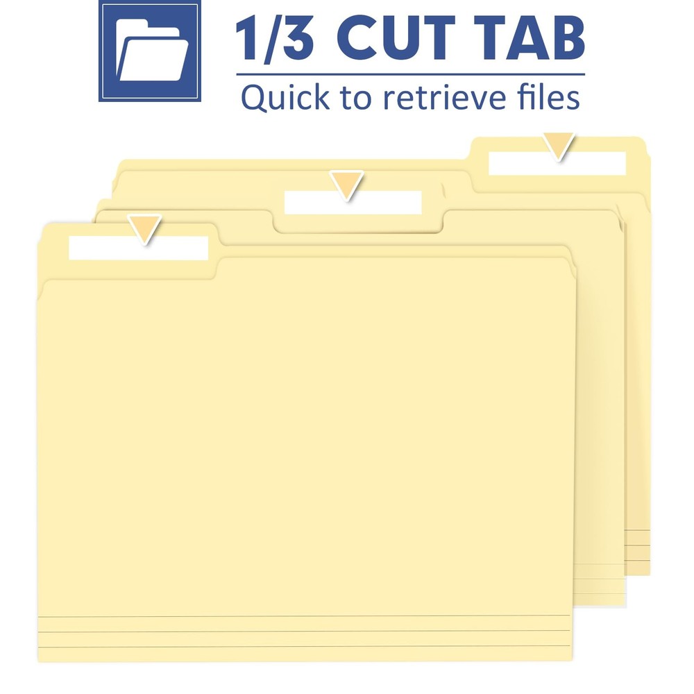 File Folder, PANDRI 30 Pack 1/3 Cut Tab, Letter Size, Manila