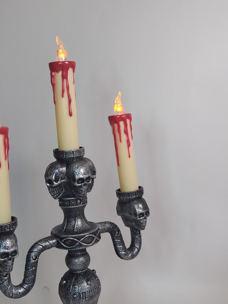 Battery Operated Skull Candelabra Plastic 14" Works