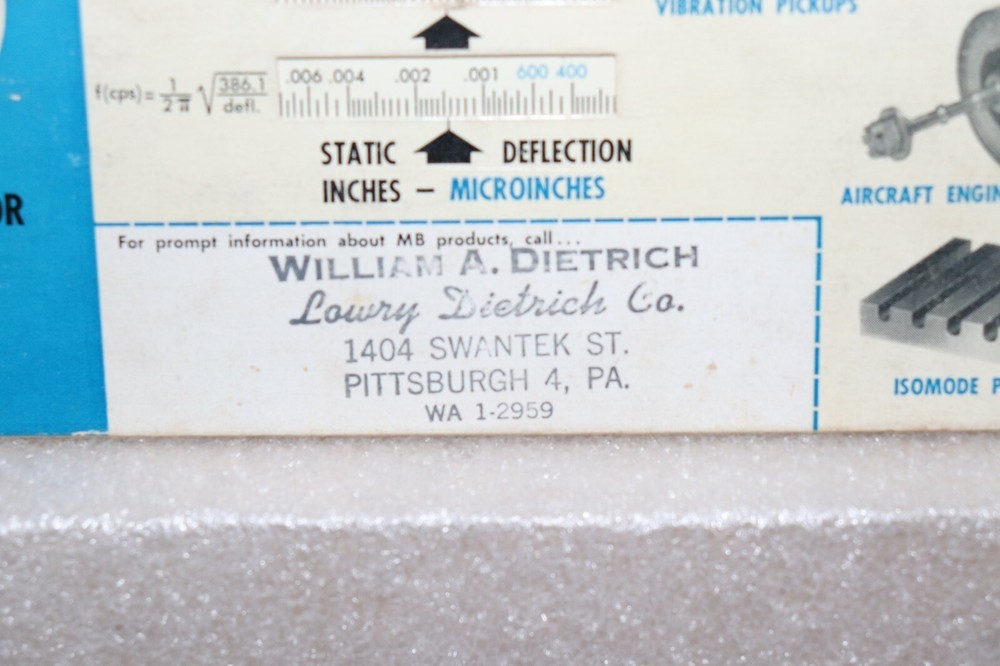 1954 Copr. Slide Chart MB MANUFACTURING Vibration Computer