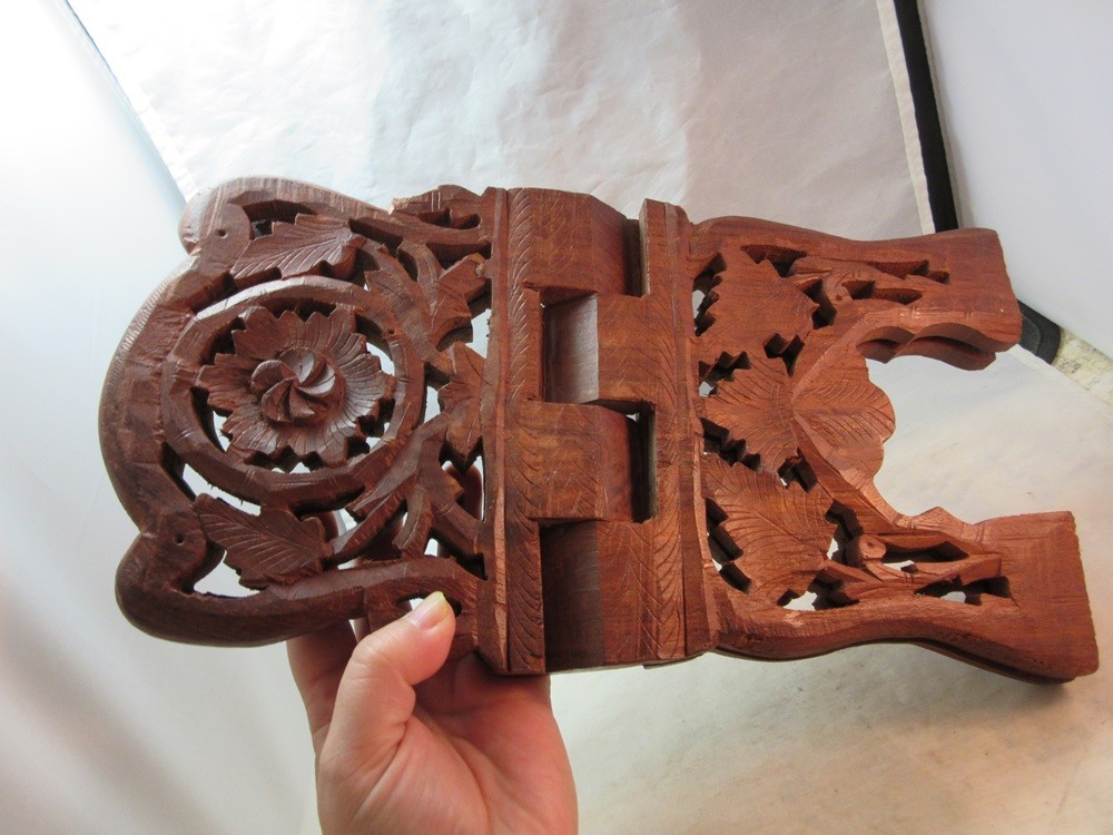 Carved Sheesham wood bible, book display rack, stand
