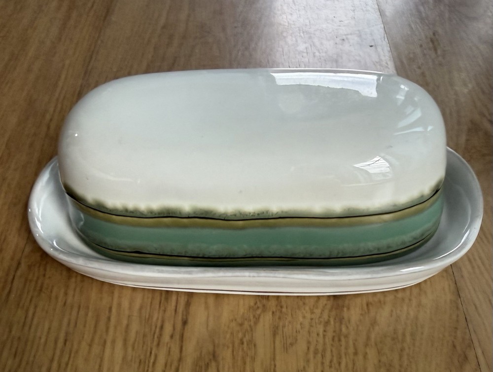Sango Waves Green 4973 Covered Butter Dish