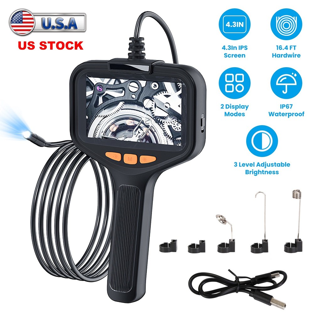 4.3" Articulating Borescope Waterproof Inspection Camera 16.4ft Cable w/ Light