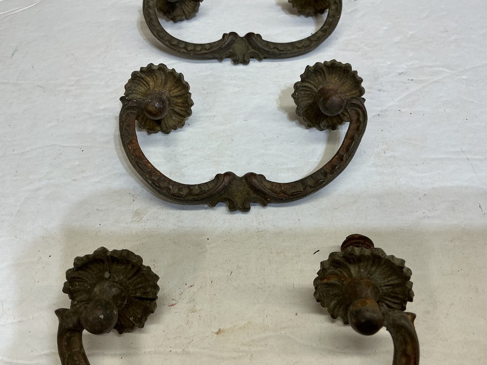 6 VINTAGE SOLID BRASS DRAWER PULLS**PLEASE READ DESCRIPTION**