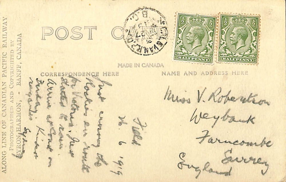 Canada - RPO Postcard - Calgary & Vancouver - 1919
