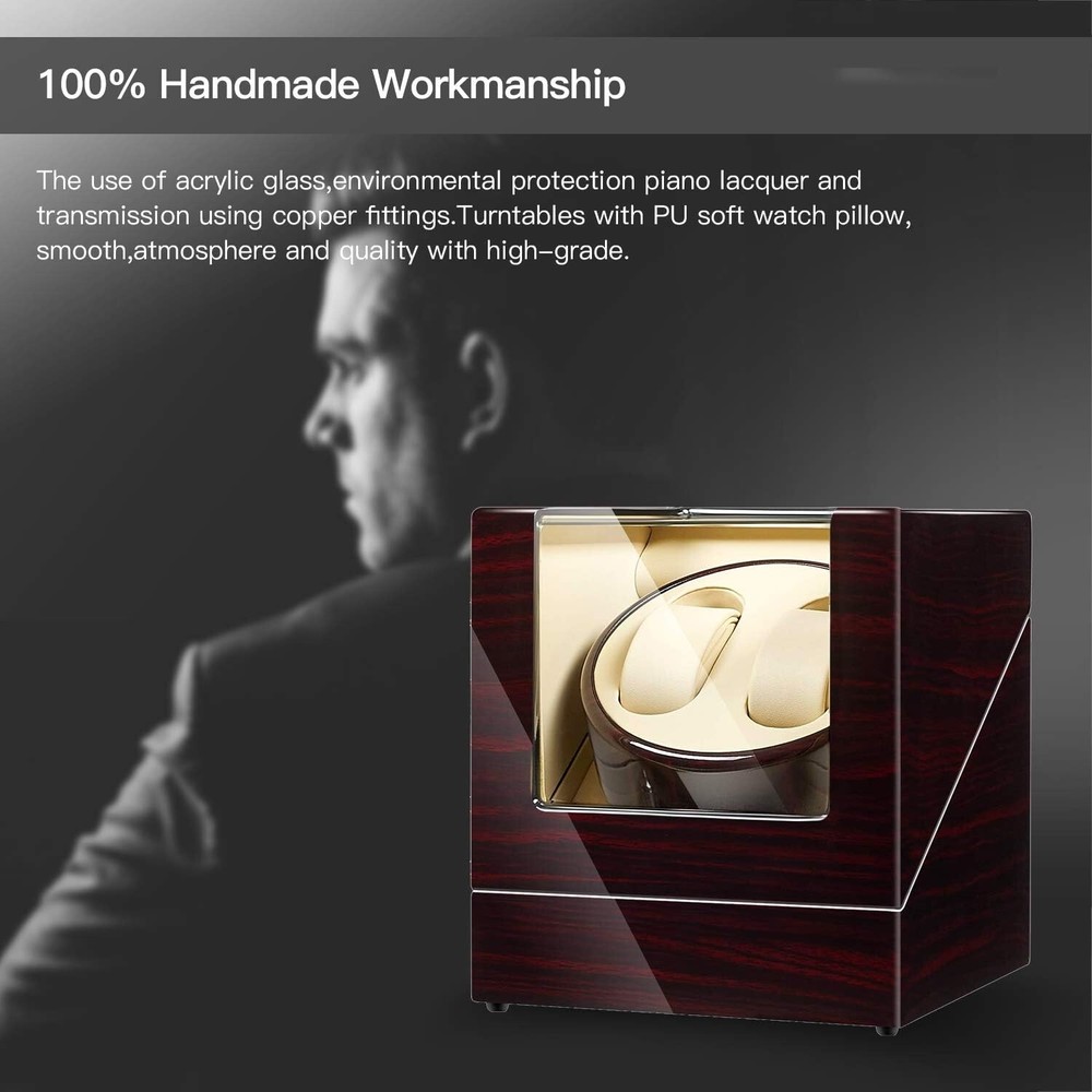 Double Watch Winder - Silent Japanese Motor - 5 Program Settings - Ebony Finish